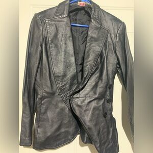 Newport News Women’s Leather Blazer Coat Jacket, size 14, Black, Preloved